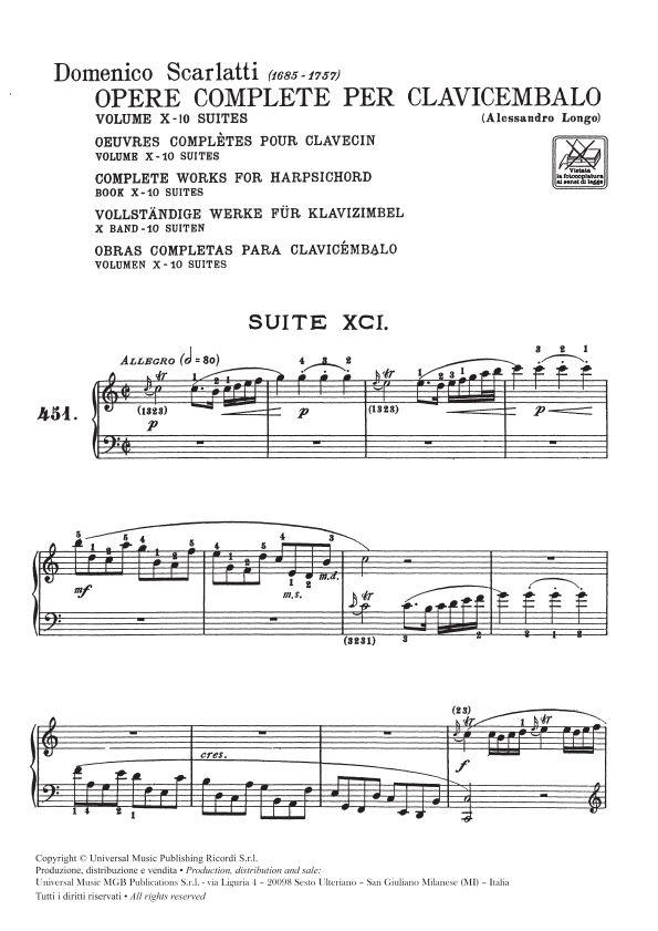 Opere Complete Per Clavicembalo Vol. X - Ed. A. Longo - Sonate 451-500 - pro cembalo